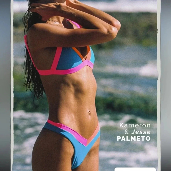 NWT OneOne Swimwear SET Bikini Palmeto Blue Neon Kameron Jesse Orange Pink New - Picture 7 of 16